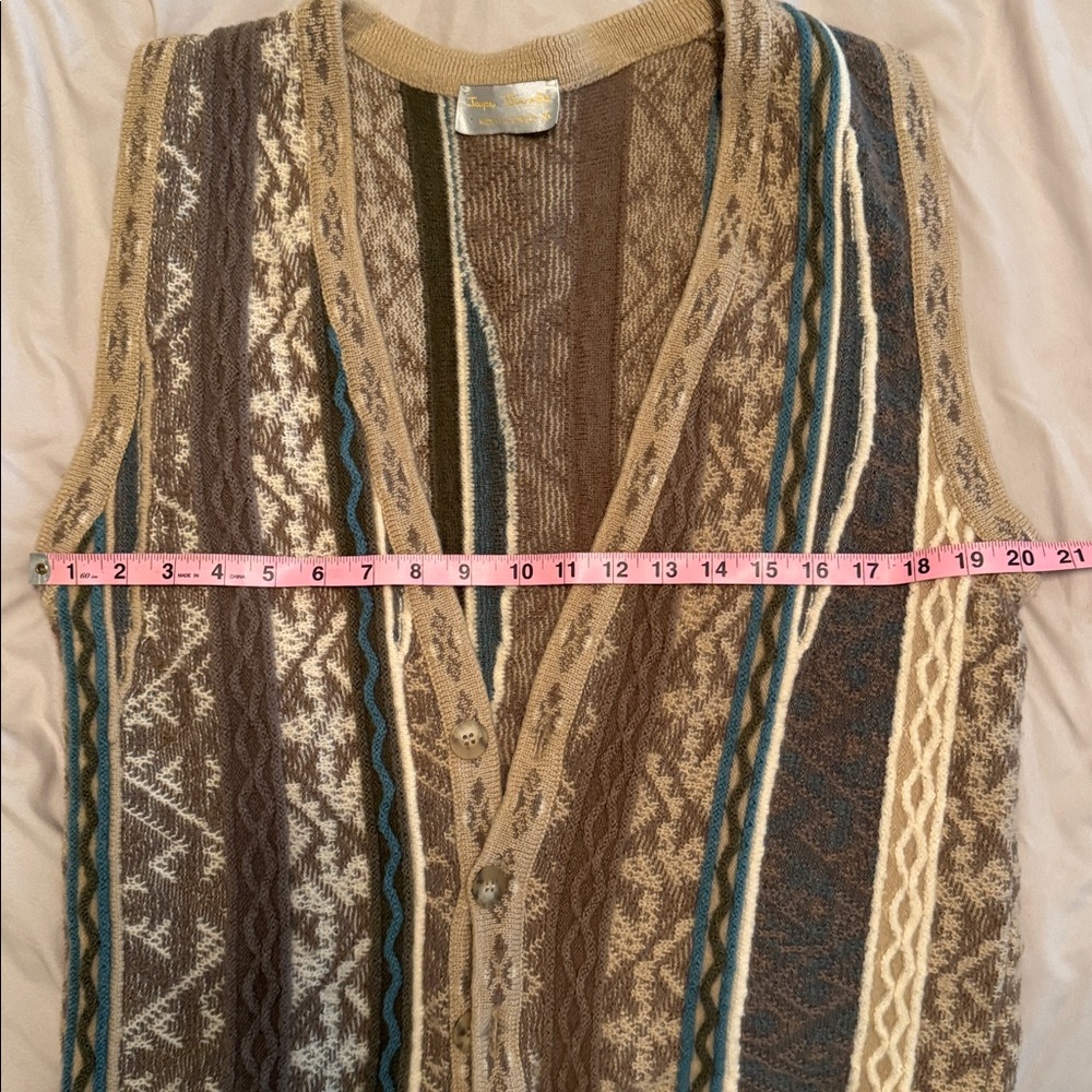 Men's Multicolor Coogi Style Australian pure wool Knit Cardigan Sweater vest. XL - Picture 5 of 5